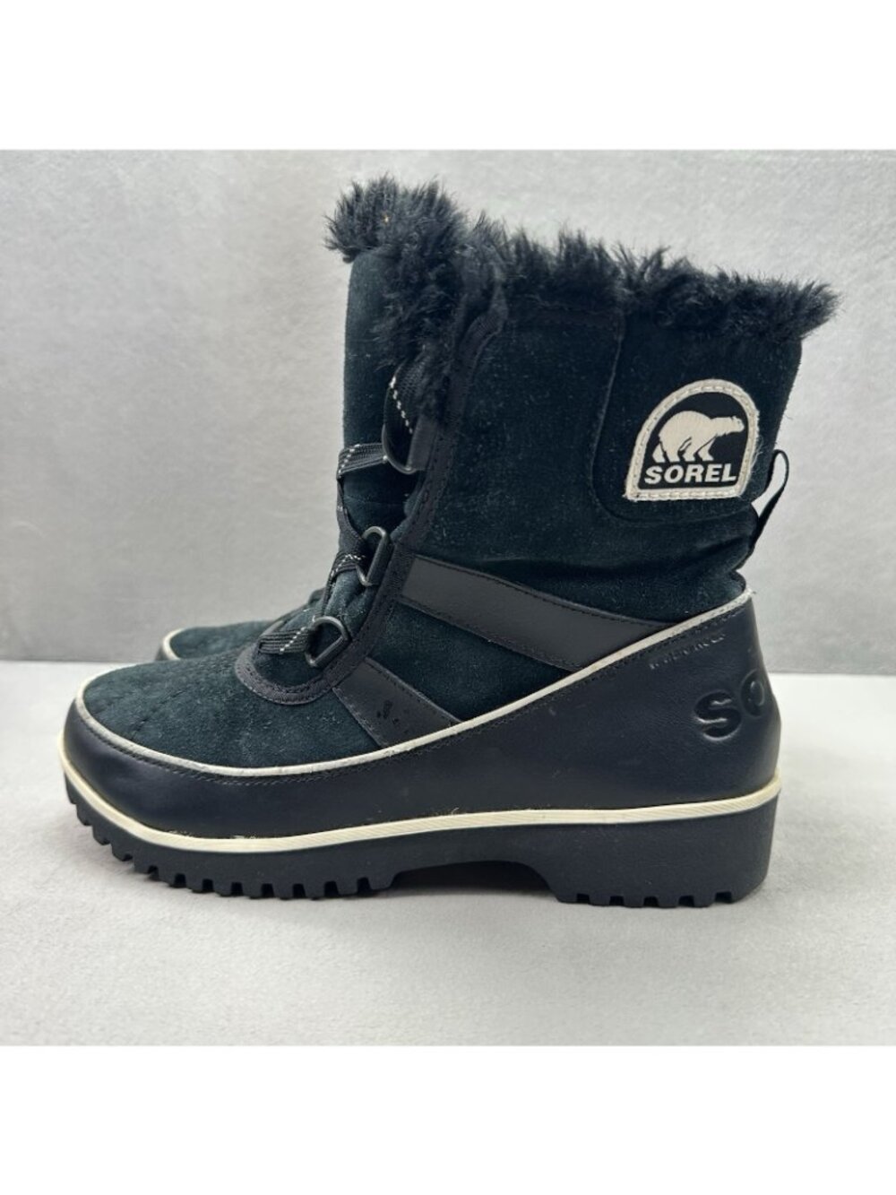 Sorel Tivoli II Womens Size 7 Boots Black Suede Mid Cut Waterproof Fleece Lined - Picture 3 of 9